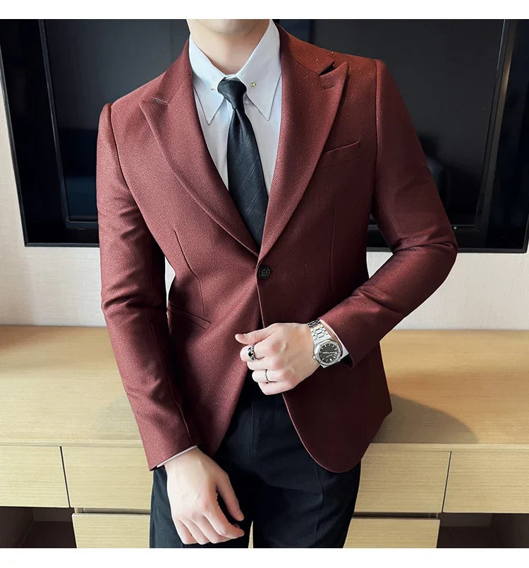High-end Shiny Business Casual Suit Jacket Men British Style Slim Fit Office Work Men Blazers Wedding Groom Dress Coats 2025