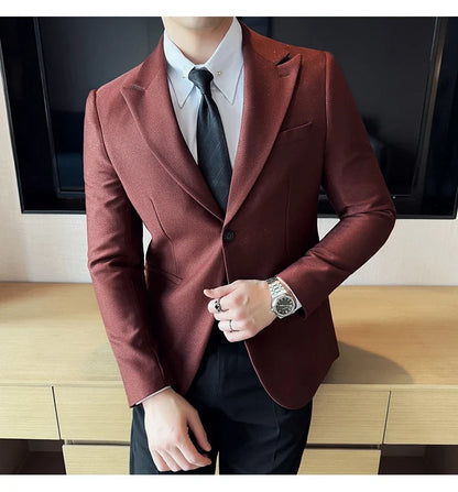 High-end Shiny Business Casual Suit Jacket Men British Style Slim Fit Office Work Men Blazers Wedding Groom Dress Coats 2025