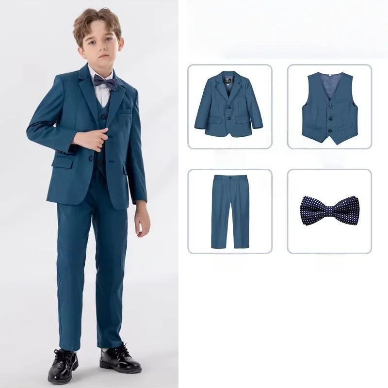 Flower Boys Wedding Suit Set Spring Kids Birthday Photograhy Outfit Children's Piano Host Speech Chorus Performance Costume