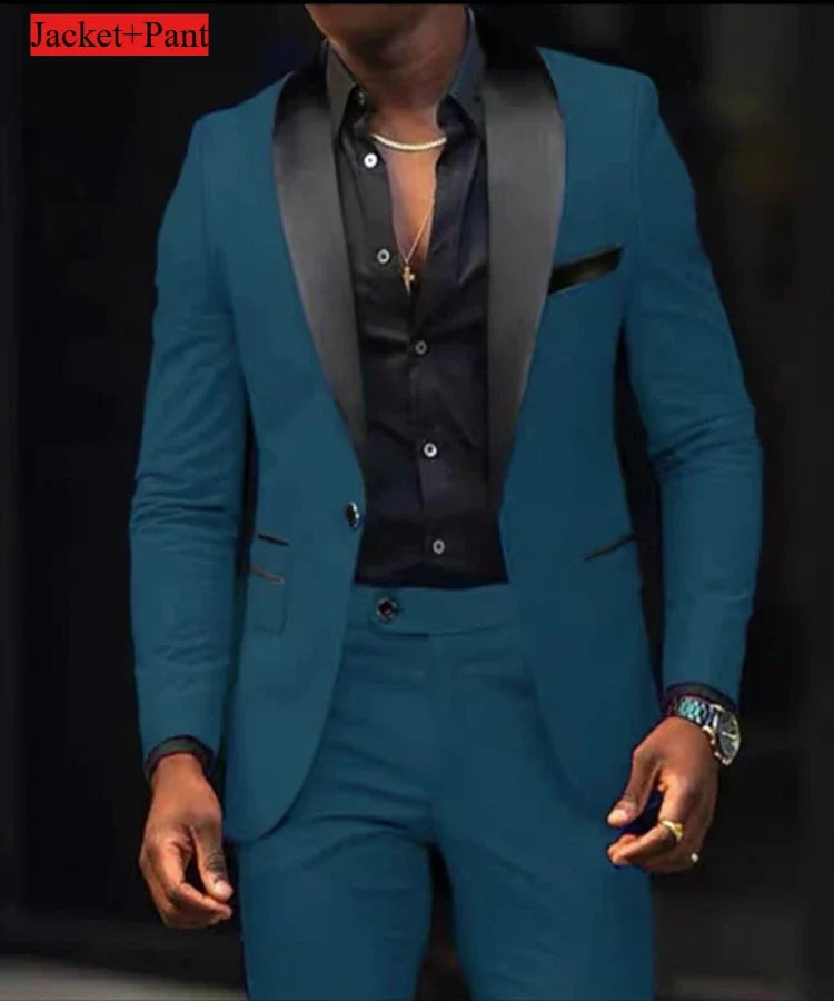 Men Formal Slim Fit Tuxedo Prom Suit Male Groom Wedding Blazers High Quality Groomsman Luxury Dress Business Banquet Party Suit