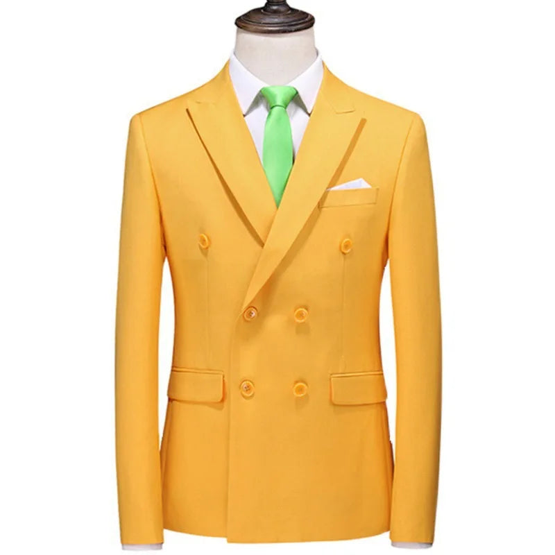 Men's Double Breasted Blazer – Slim Fit Solid Color Formal Jacket for Weddings & Office
