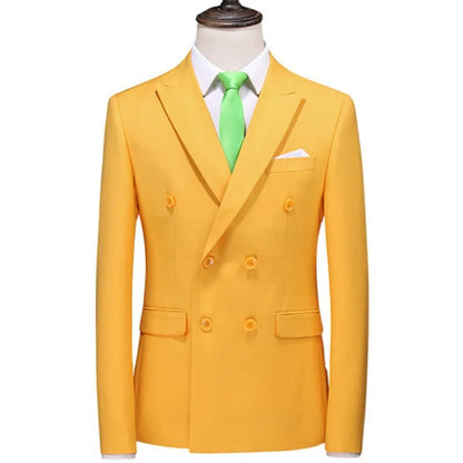 Men's Double Breasted Blazer – Slim Fit Solid Color Formal Jacket for Weddings & Office