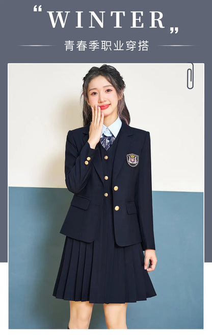 College Style Women's Suit2024New Autumn Small Stature Elegant Campus Suit OutfitjkUniform Suit Dress Set