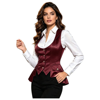 Women Victorian Waistcoat Gothic Costume Medieval Sleeveless Renaissance Satin Vests for Halloween Carnival Punk Clothing