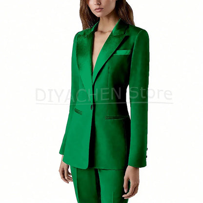 Pants Sets 2 Piece Fashion Satin Peak Lapel Single Button Solid Color Outfits Chic Casual Slim Daily Office Women's Suit