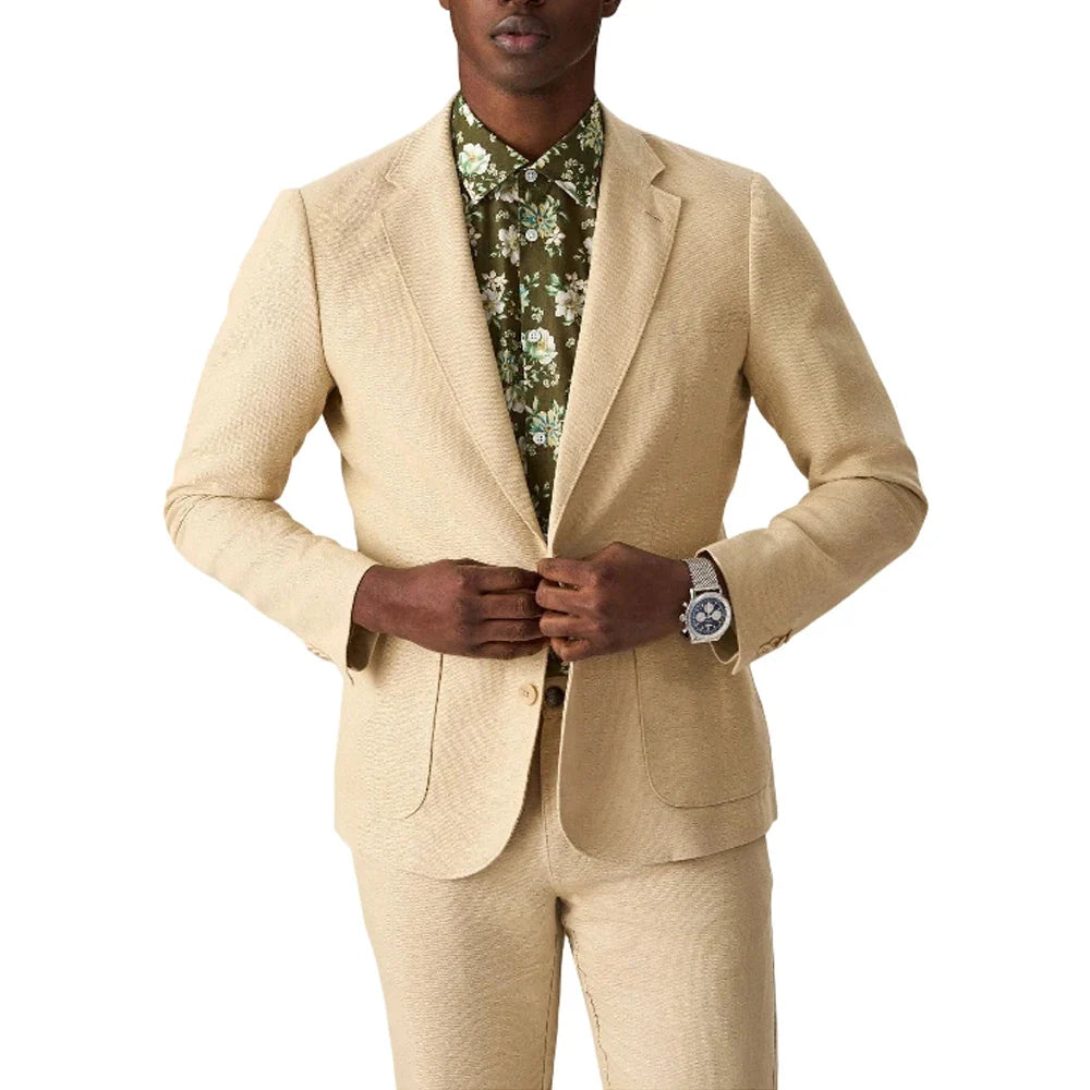 Modern Men's Suit 2 Pieces Linen Blazer And Pants Business Formal Work Wear Wedding Groom Tuxedos Customized Costume Homme M528