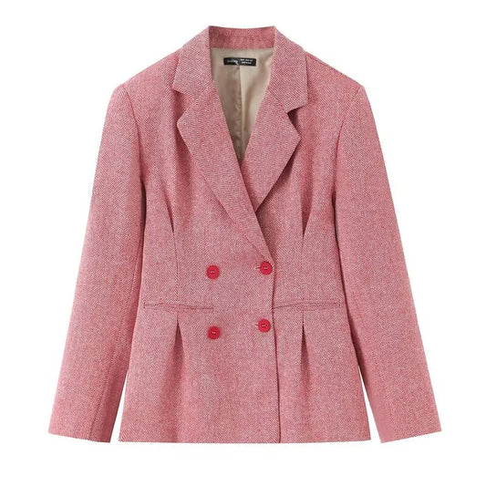 Winter 2025 Women's Loose Versatile Commute High-End Plaid Suit Jacket Elegant Long Sleeve Double-Breasted Short Outerwear