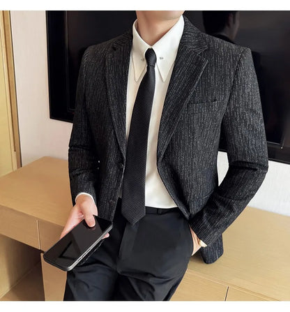 New Fashion Meteor Striped Suit Jacket High Quality Men's Slim Fit Business Formal Social Prom Party Casual Tuxedos 5XL-M
