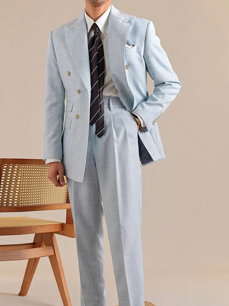 Business Men Work Two Piece Set Double Breasted Blazer Jacket Suit Matching Sets Slim Fit Autumn New Office Man Outfits Suits