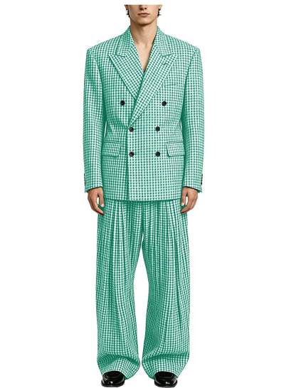 Men's Thin 2 Piece Suit Double Breasted Peak Lapel Blazer Wide Straight Leg Pants Summer Formal Set For Wedding Party