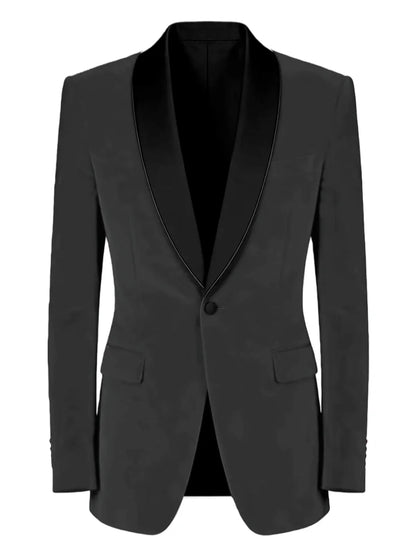 Men's Velvet Tuxedo Blazer Black Trim Shawl Lapel Slim Fit 1-Button Flap Pockets Suit Jacket Formal Wedding Party Sport Coats