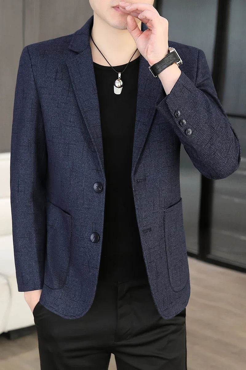 Blazer Men's Fashion Business Outdoor Travel Solid Color Trendy Wedding Youth Slimming Versatile Casual High Formal Wear Blazer