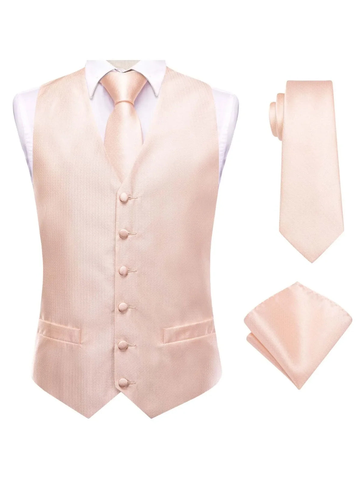 Men's Suit Vest Double Breasted Champagne Waistcoat with Necktie and Pocket Square for Ceremony
