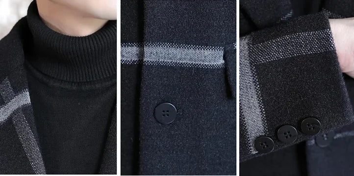 Korean Fashion Woolen Coat Men's Mid-Length Slim-Fit Trench Youth Business Casual 2023 Autumn Winter New Style
