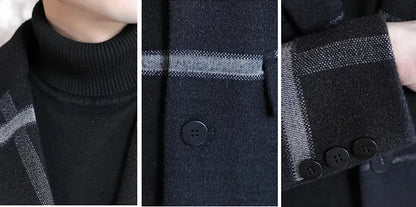 Korean Fashion Woolen Coat Men's Mid-Length Slim-Fit Trench Youth Business Casual 2023 Autumn Winter New Style