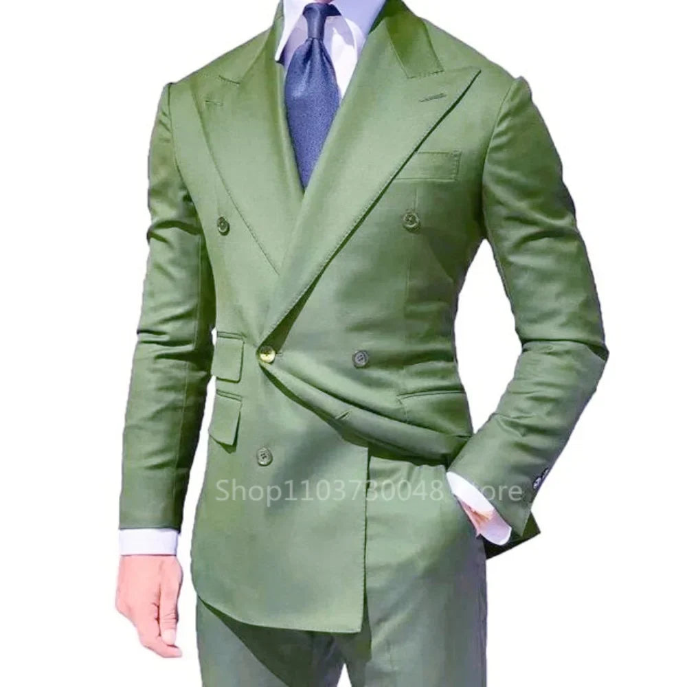 2 PCS Solid Wedding Tuxedo for Men Slim Fit Double Breasted Peak Lapel Blazer And Pants Formal Groom Wear for Party Prom