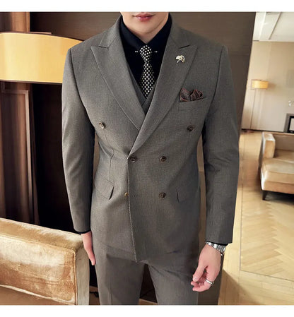 Autumn and winter high-end men's fashionable and stylish suit set, groom's wedding dress three-piece set, Korean-style slimming