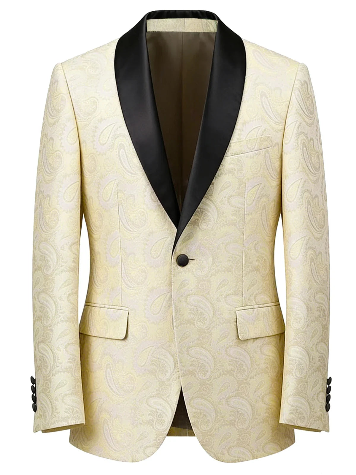 Men's Tuxedo Blazer Paisley Jacquard Shawl Lapel Single Button Slim Fit Jacket for Wedding Party Prom