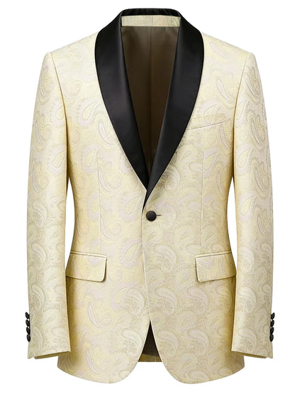 Men's Tuxedo Blazer Paisley Jacquard Shawl Lapel Single Button Slim Fit Jacket for Wedding Party Prom