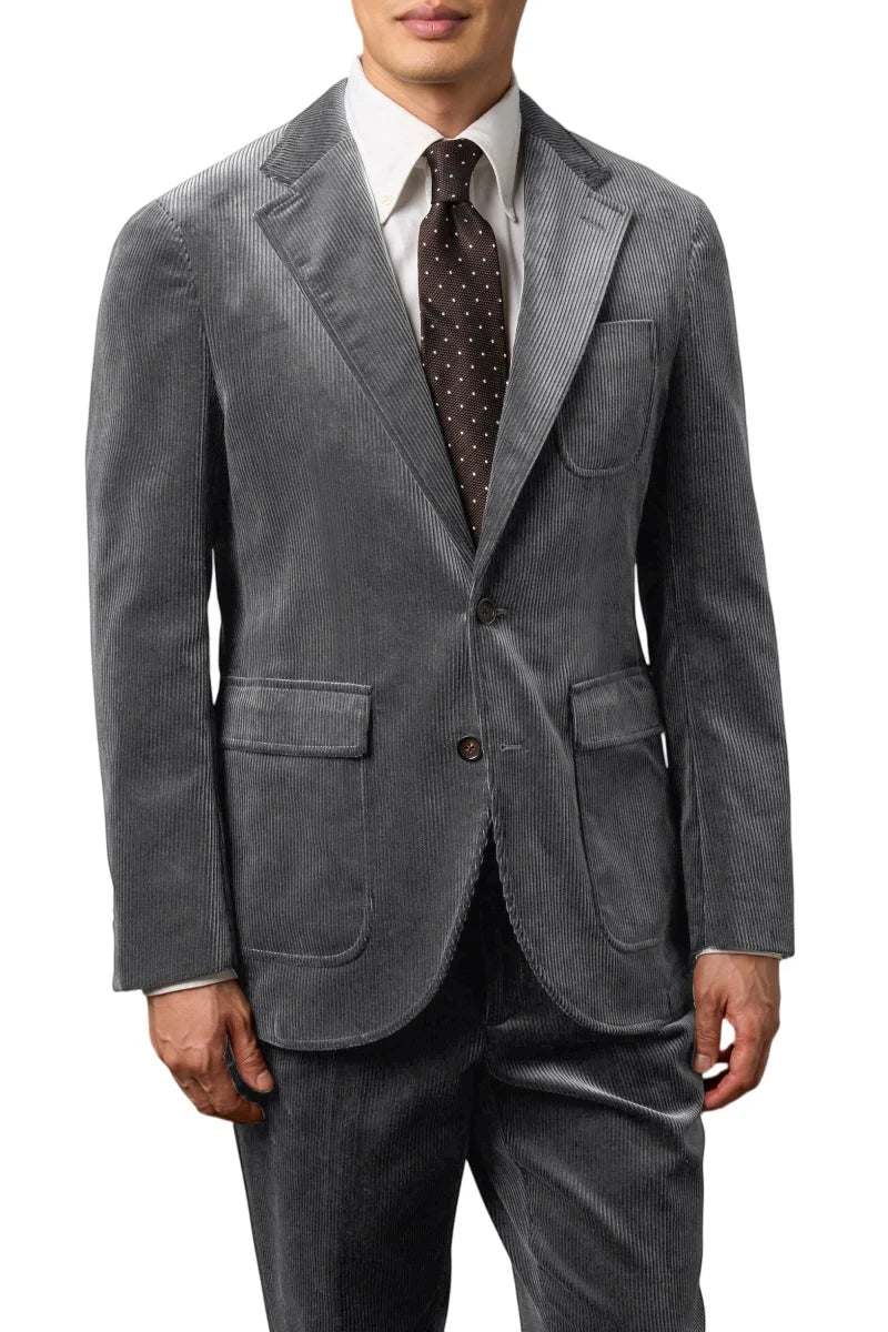 Men's Corduroy 2-Piece Suit – Classic Single Breasted Blazer & Pleated Pants for Wedding & Formal Occasions