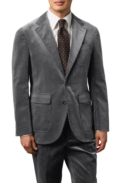 Men's Corduroy 2-Piece Suit – Classic Single Breasted Blazer & Pleated Pants for Wedding & Formal Occasions