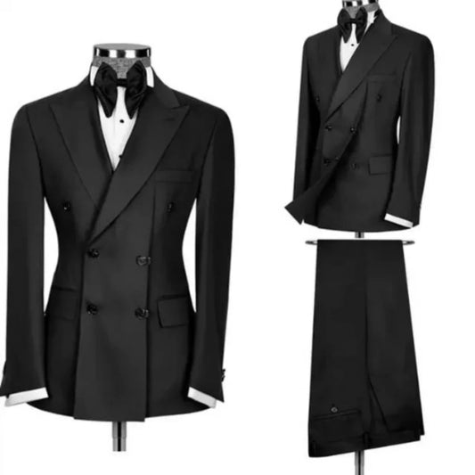 New Style 2 Pieces Men Wedding Prom Dress Suits Double Breasted Peak Lapel Blazer Pants Business Men Suits Groom Tuxedos Outfits