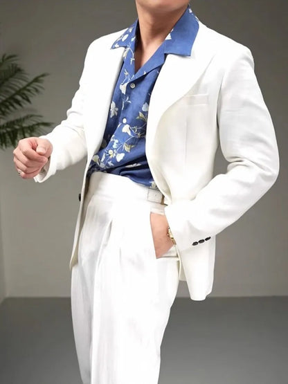 Men's Cotton Linen Two-Piece Suit Set – Slim Fit Business & Wedding