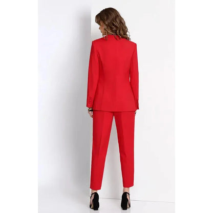 Red V-neck Suit Two Pieces(Jacket+Pants) Set New Fashion Elegant Solid Color High Quality Women's Blazer Office Set