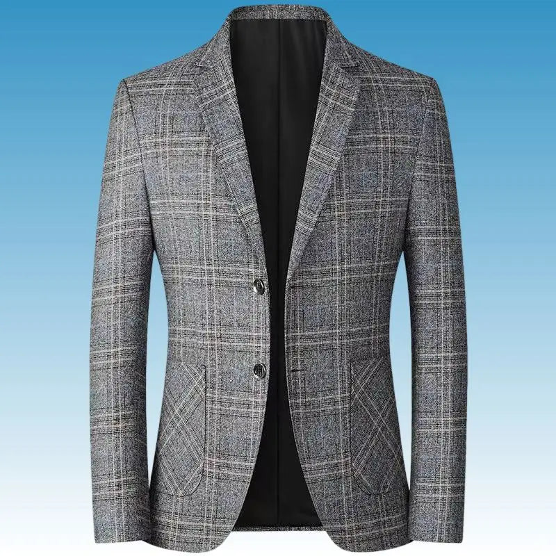 Blazer New Men Fashionable Business Wedding Banquet Casual Hosting Dress Showcases A High-end Middle-aged Checkered Look Blazer