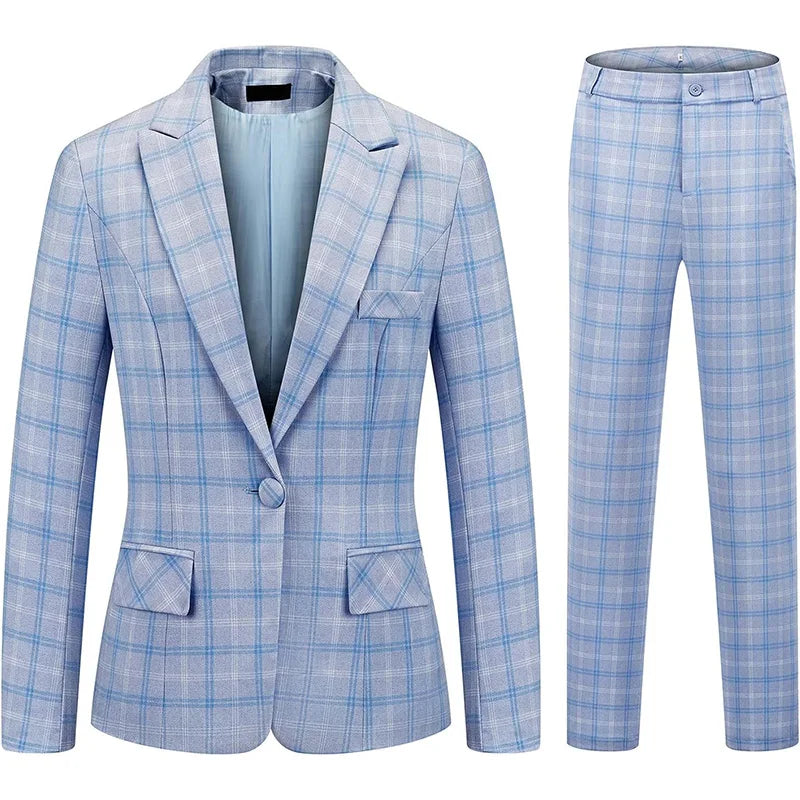 Plaid Women Suits Office Sets 2023 Vintage Long Sleeve Single Button Silm Blazers Chic High Waist Casual Pants Suits