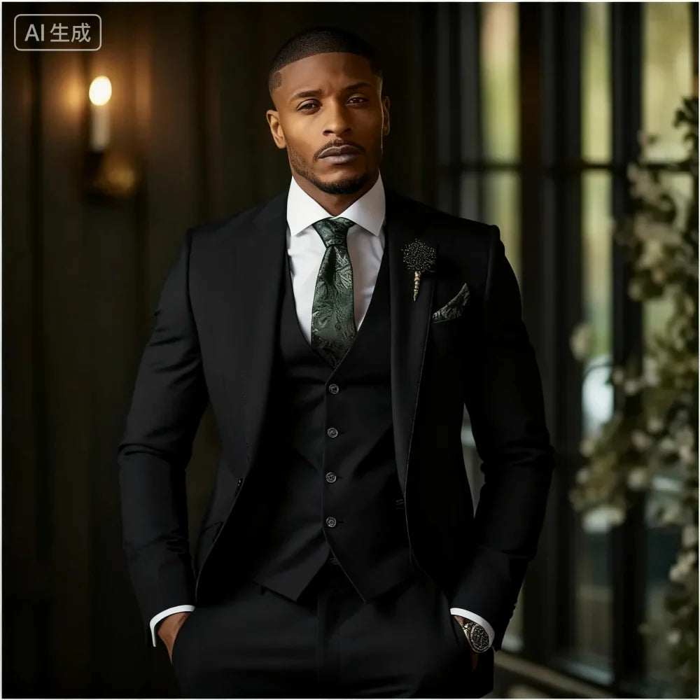 Men's 3-Piece Formal Suit – Notched Lapel Jacket, Vest & Pants for Weddings & Occasions