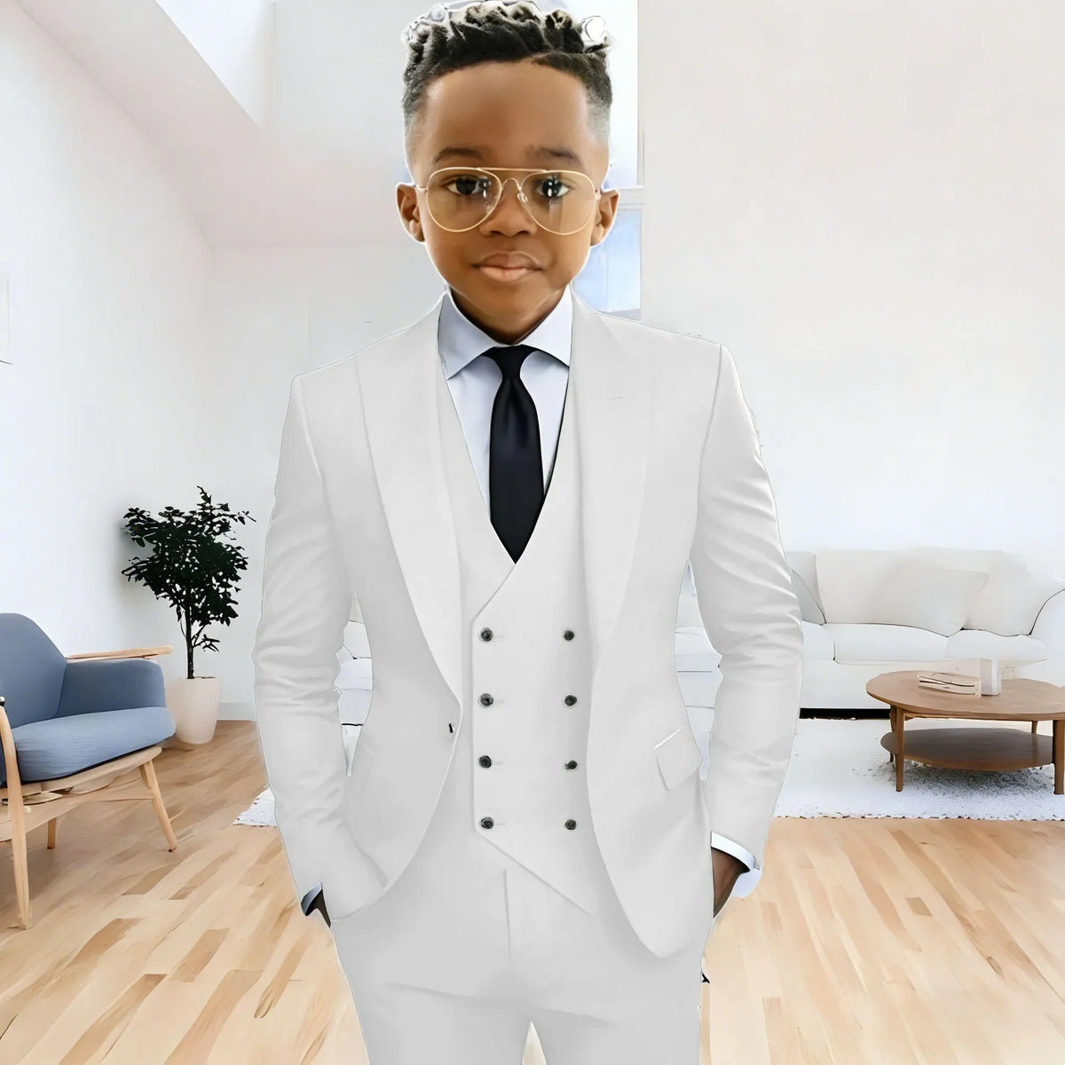 Dark Green boy's suit 3-piece jacket vest pants Peaked lapel slim fit attire for wedding prom dinner party custom kids tuxedo