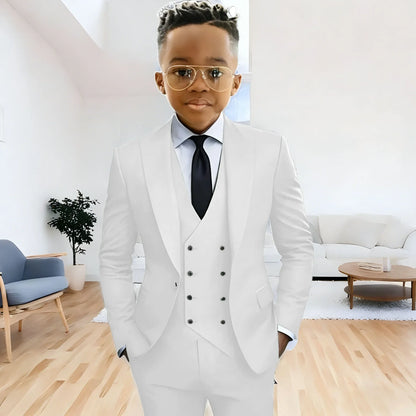 Dark Green boy's suit 3-piece jacket vest pants Peaked lapel slim fit attire for wedding prom dinner party custom kids tuxedo