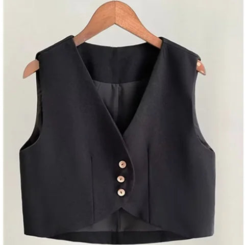 Xiaoxiangfeng Women's Vest Spring Summer New Short Suit Vest Fashion V-Neck Sleeveless Jacket Female Short Blazer Vest Waistcoat