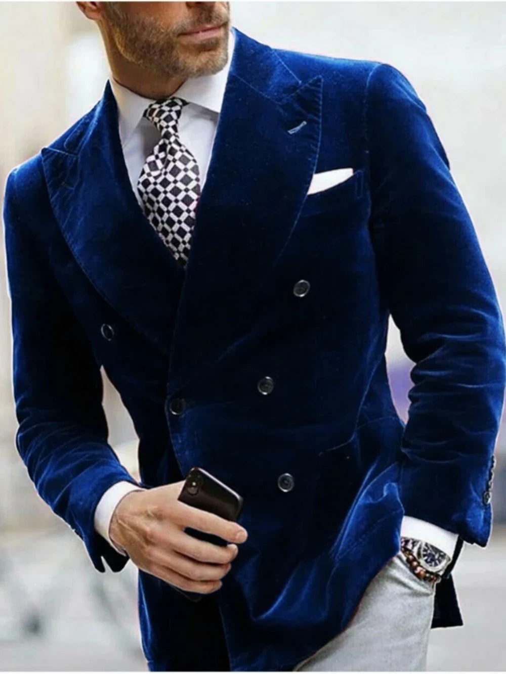 New Velvet Double Breasted Men's Jacket Business Outfit ,Autumn Winter Warm Blazer For Men Banquet Party Wear Plus Size