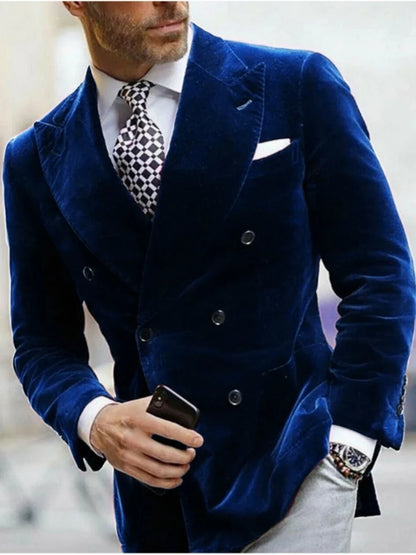 New Velvet Double Breasted Men's Jacket Business Outfit ,Autumn Winter Warm Blazer For Men Banquet Party Wear Plus Size