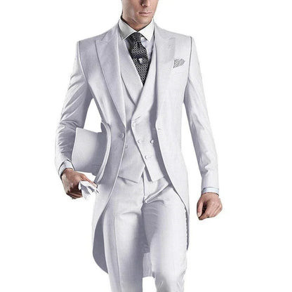 Men's Monochromatic Tuxedo Set Business Smoking Wedding Dress Blazer Jacket Vest Pants 3-Piece Suit for Formal Occasions