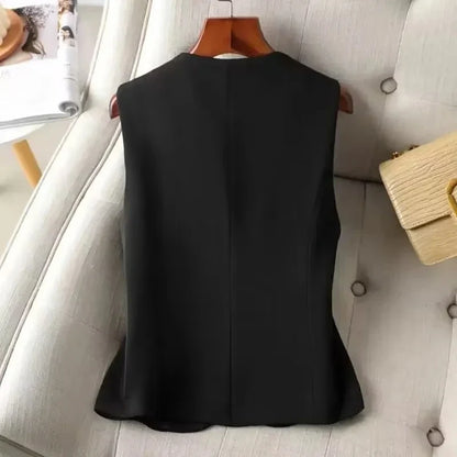 Women Vest Jacket 2026New Fashion Single Button Sleeveless Blazer Vest Coat Korean Slim Short Femme Waistcoat Tops Chaleco Mujer