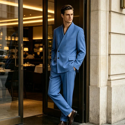 Men's 2-Piece Suit No Lapel Cross V-Neck Loose Blazer & Trousers – Wedding & Formal Occasions