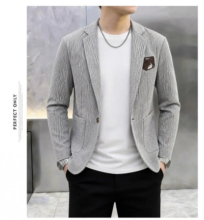 Autumn Winter Suit Jacket Men's Korean Slim Fit Striped Casual Blazers Wedding Business Streetwear Social Dress Jackets 2026