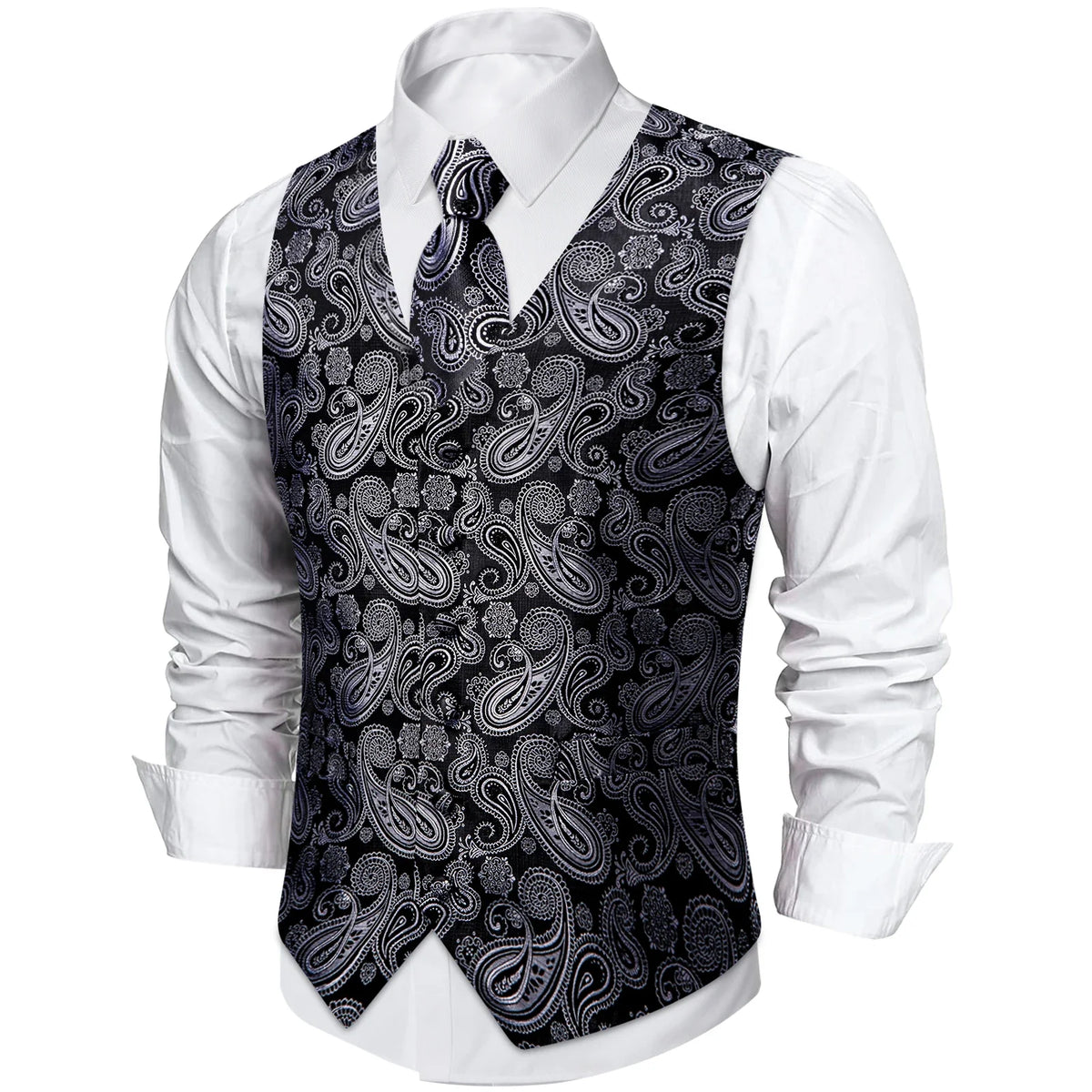 Men's Paisley Suit Vest with Tie and Handkerchief Set for Wedding and Prom