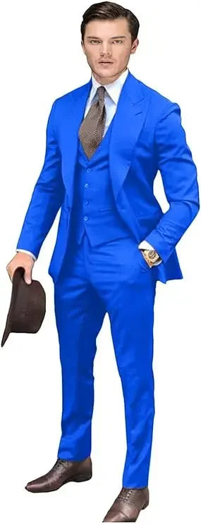 Brown Classic Men Suit 3 Pieces Tuxedo Peak Lapel Groomsmen Wedding Suit Set Fashion Men Business Blazer Jacket+Pants+Vest