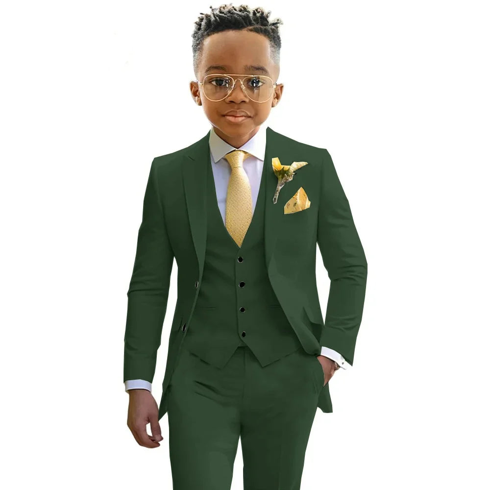 Formal Boys Suits Wedding Tuxedo 3 Pieces 2-20T Kids Slim Fit Jacket Vest Pants Birthday Party Sets School Performance Outfit