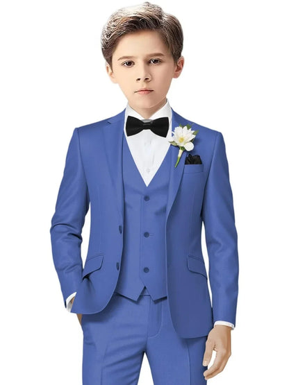 Notched Lapel Kids Tuxedo 3 Pieces Stage Performance Wear Classic Elegant Long Sleeve Boys Suit Set Wedding Ring Bearer Outfit