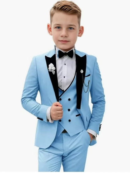 2026 Newest Multi Colors Boys Slim Fit Suits 3 Pieces Wedding Ring Bearer Outfit Chic Velvet Collar Kids Suit Set Party Tuxedo