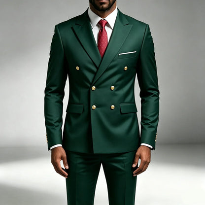Mode Nouveau Homme Loisirs Boutique Affaires Banquet Couleur Unie Mariage Double Boutonnage Slim Fit Costume Blazers Veste Pantalon