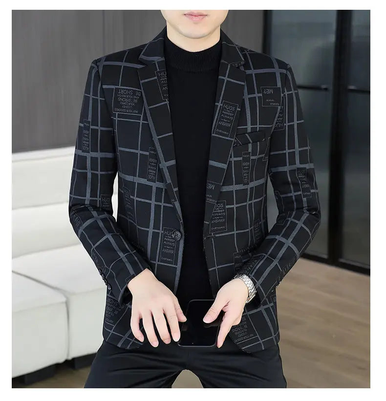 Blazer Autumn and Winter Men's Fashion Business Outdoor Travel Checkered Wedding Youth Slimming Casual High Formal Wear Blazer