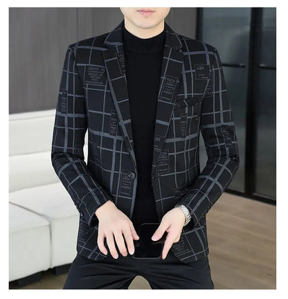 Blazer Autumn and Winter Men's Fashion Business Outdoor Travel Checkered Wedding Youth Slimming Casual High Formal Wear Blazer