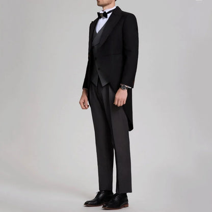 Men Suit 3 Pieces Black With Lapel Tuxedo Set For Wedding Birthday Party Prom Banquet Business Jacket Vest Pants