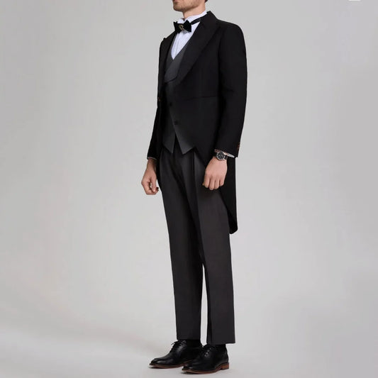 Men Suit 3 Pieces Black With Lapel Tuxedo Set For Wedding Birthday Party Prom Banquet Business Jacket Vest Pants